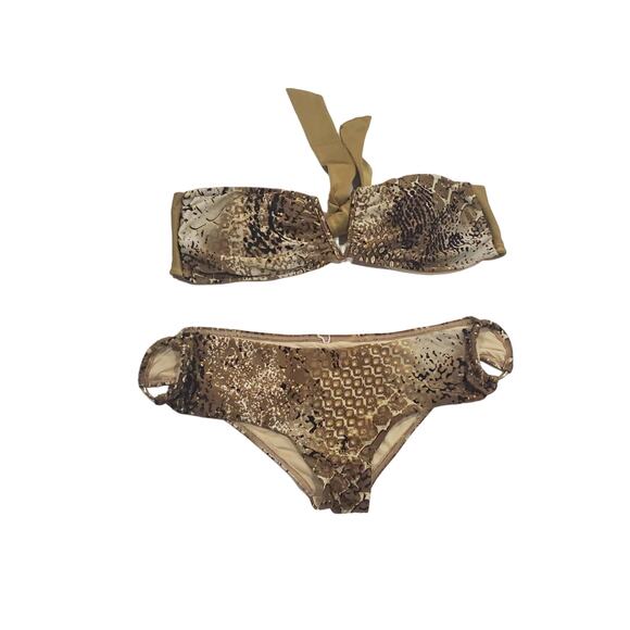 AVA Brown Snake Animal Prink Strapless Bikini Swimsuit - Size Large - Picture 1 of 6